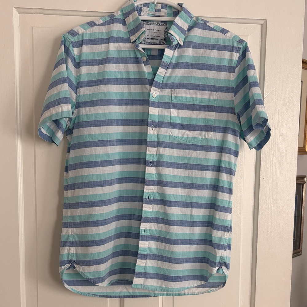 Denim‎ & Flower Men's Casual Striped Shirt - Blue and White